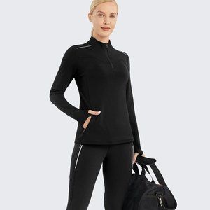 Persit New Black 1/4 Zip Pullover Fleece Lined Long Sleeve Shirt Thumbholes Lg